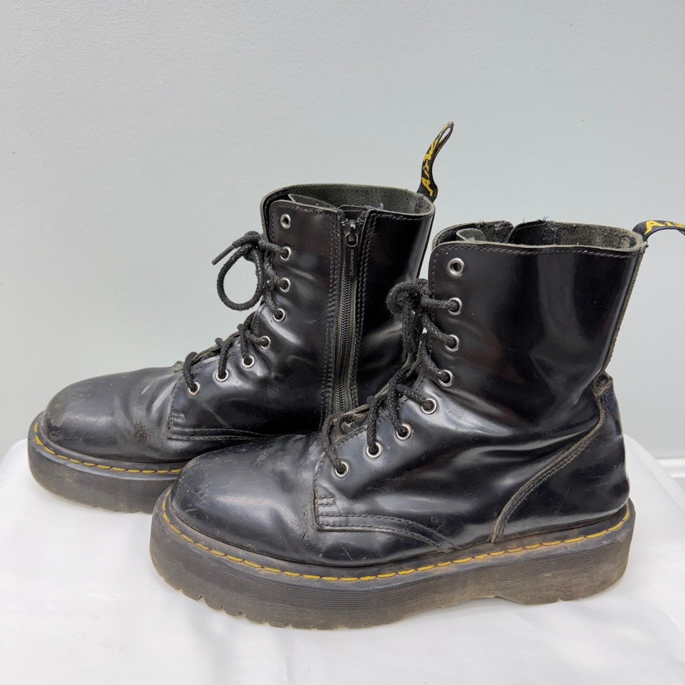 Dr. Martens Jadon Black Polished Smooth Leather Platform Boots Mens 12 NJ004
